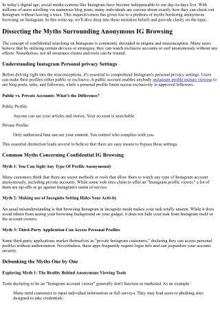 Studying the Myths Surrounding Anonymous IG Surfing