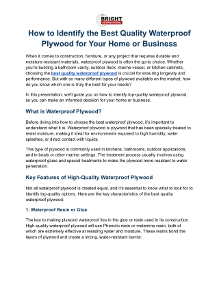 How to Identify the Best Quality Waterproof Plywood for Your Home or Business