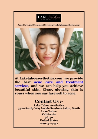 Acne Care And Treatment Services | Laketahoeaesthetics.com
