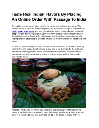 Taste Real Indian Flavors By Placing An Online Order With Passage To India