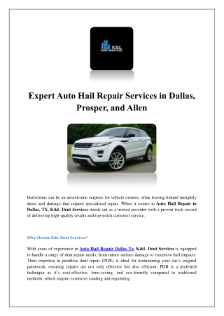 Automotive Hail Repair in Plano, TX | K&L Dent Services