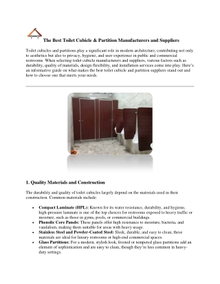 The Best Toilet Cubicle Manufacturers