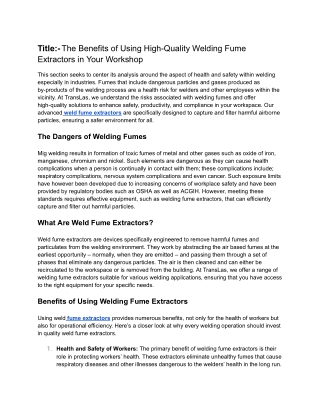 The Benefits of Using High-Quality Welding Fume Extractors in Your Workshop