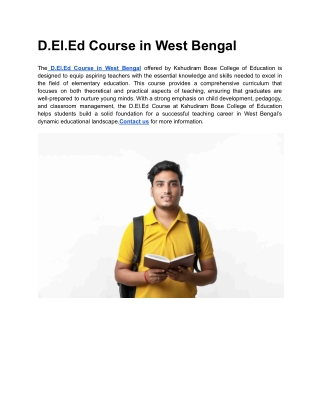 D.El.Ed Course in West Bengal