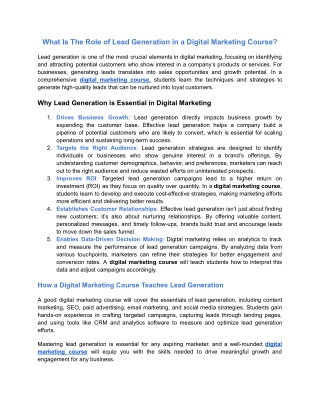 What Is The Role of Lead Generation in a Digital Marketing Course