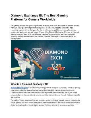 Diamond Exchange_ The Best Gaming Platform for Gamers Worldwide