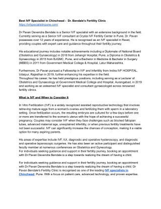 Best IVF Specialist in Chinchwad -  Dr. Bendale's Fertility Clinic