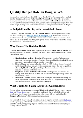 Quality Budget Hotel in Douglas, AZ