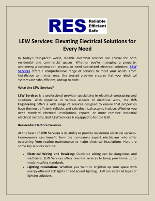 LEW Services-Elevating Electrical Solutions for Every Need