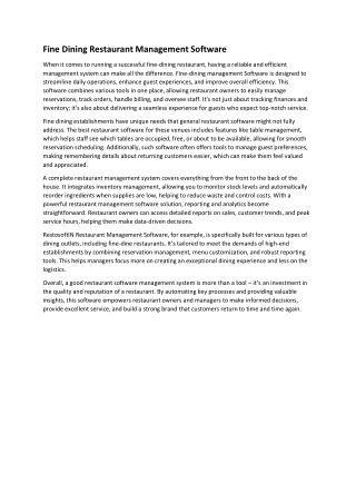Fine Dining Restaurant Management Software