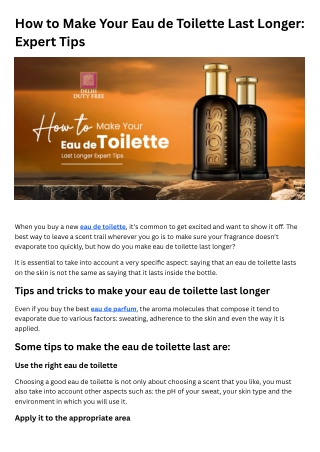 How to Make Your Eau de Toilette Last Longer: Expert Tips