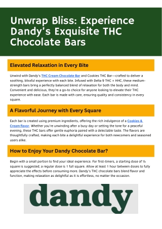 Unwrap Bliss Experience Dandy’s Exquisite THC Chocolate Bars