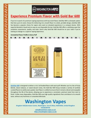 Experience Premium Flavor with Gold Bar 600
