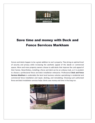 Save time and money with Deck and Fence Services Markham