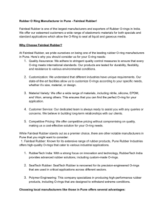 Rubber O Ring Manufacturer in Pune - Fairdeal Rubber