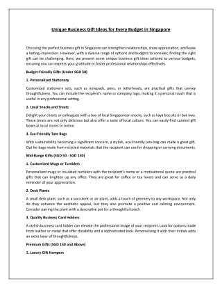 Unique Business Gift Ideas for Every Budget in Singapore