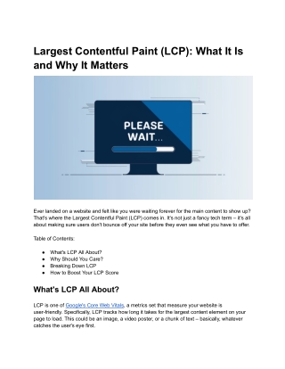 Largest Contentful Paint (LCP) What It Is and Why It Matters?