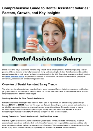 Comprehensive Guide to Dental Assistant Salaries_ Factors, Growth, and Key Insights