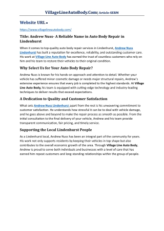 Andrew Nuss- A Reliable Name in Auto Body Repair in Lindenhurst