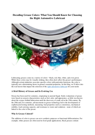 Decoding Grease Colors- What You Should Know for Choosing the Right Automotive Lubricant