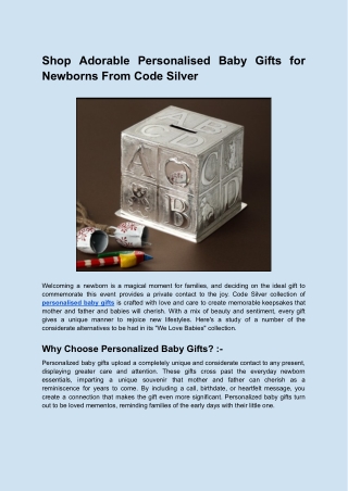 Shop Adorable Personalised Baby Gifts for Newborns From Code Silver