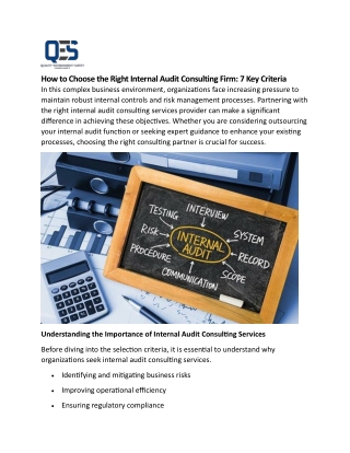 How to Choose the Right Internal Audit Consulting Firm