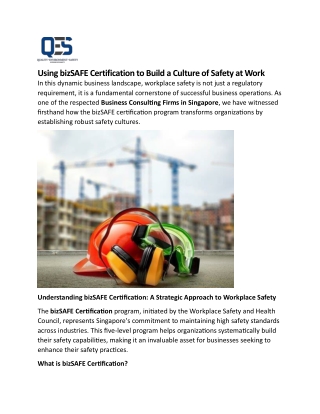 Using bizSAFE Certification to Build a Culture of Safety at Work