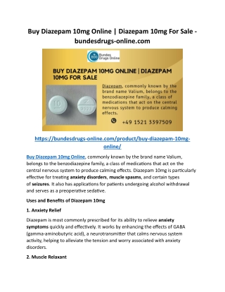 Buy Diazepam 10mg Online  Diazepam 10mg For Sale - bundesdrugs-online