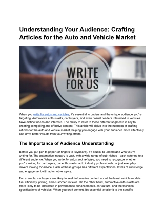 Understanding Your Audience: Crafting Articles for the Auto and Vehicle Market