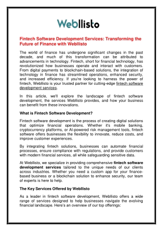 Fintech Software Development Services