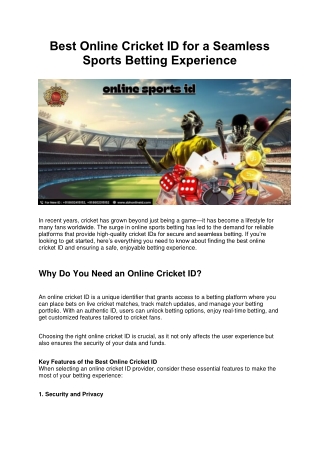 Guide to Choosing the Best Online Cricket ID for a Seamless Sports Betting Exper