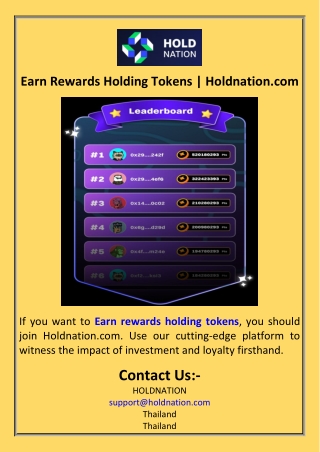 Earn Rewards Holding Tokens  Holdnation.com