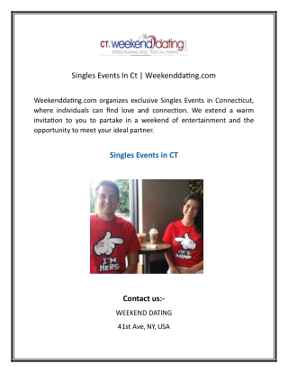 Singles Events In Ct  Weekenddating