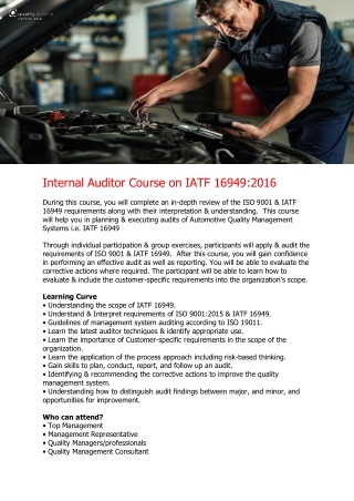 iatf 16949 internal auditor training online
