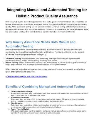 Integrating Manual and Automated Testing for Holistic Product Quality Assurance