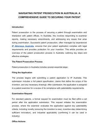 NAVIGATING PATENT PROSECUTION IN AUSTRALIA_ A COMPREHENSIVE GUIDE TO SECURING YOUR PATENT