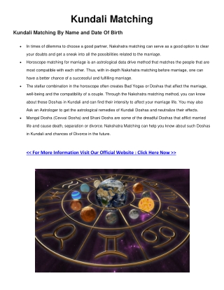 Kundali Matching By Name and Date Of Birth