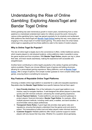 Understanding the Rise of Online Gambling_ Exploring AlexisTogel and Bandar Togel Online