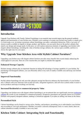 Update Your Kitchen Area with Stylish Cabinet Furnishings