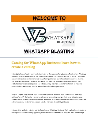 Catalog for WhatsApp Business learn how to create a catalog