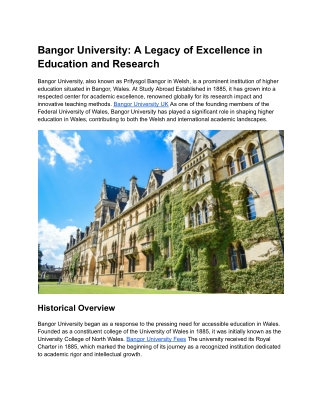 Bangor University: A Legacy of Excellence in Education and Research