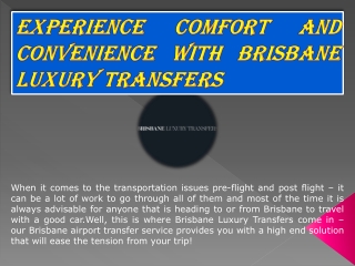 Experience Comfort and Convenience with Brisbane Luxury Transfers