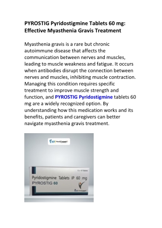PYROSTIG Pyridostigmine Tablets 60 mg for Myasthenia Gravis Treatment