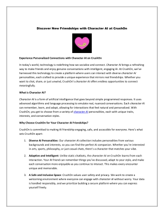 Discover New Friendships with Character AI at CrushOn