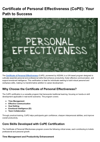 Certificate of Personal Effectiveness (CoPE)_ Your Path to Success