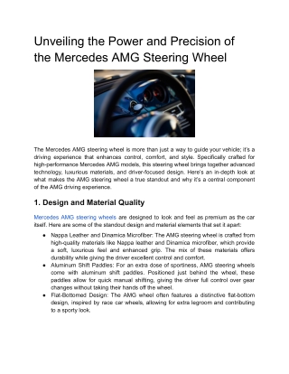 Unveiling the Power and Precision of the Mercedes AMG Steering Wheel