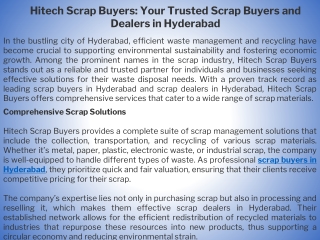 Hitech Scrap Buyers Your Trusted Scrap Buyers and Dealers in Hyderabad