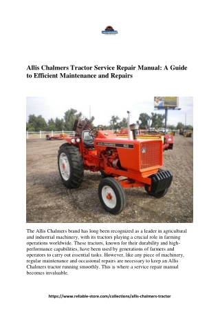 Allis Chalmers Tractor Service & Repair Manual