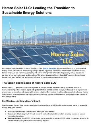 Hamro Solar LLC_ Leading the Transition to Sustainable Energy Solutions