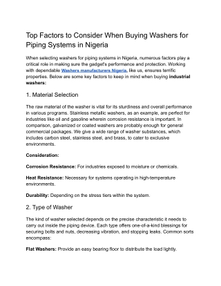 Top Factors to Consider When Buying Washers for Piping Systems in Nigeria